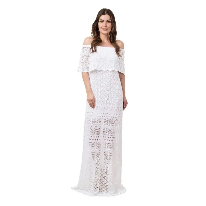 Vestido Longo Feminino Pink Tricot Ombro a Ombro - único - Verde Vestido Longo Feminino Pink Tricot Ombro a Ombro Branco - Branco - P