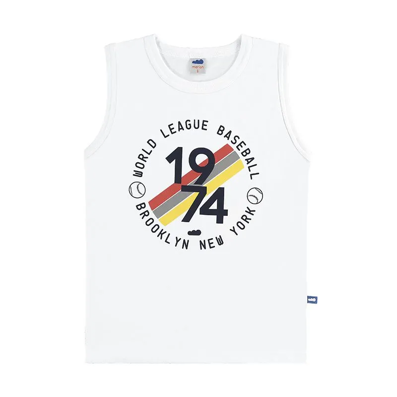 Regata Infantil Menino Com Estampa Frontal 4/8 - 44600-BRANCO-8
