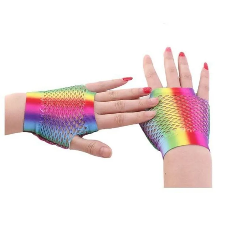 Par De Luvas Arrastão Arco-íris Para Festas E Cosplay