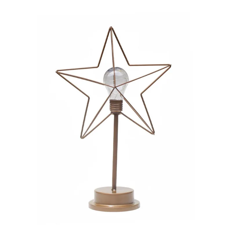 Abajur Aramado Luminária De Mesa Estrela Pilha/Usb Dourado