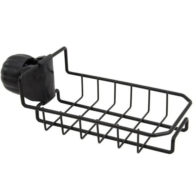 Suporte Preto Porta Detergente Esponja Para Torneira Metal