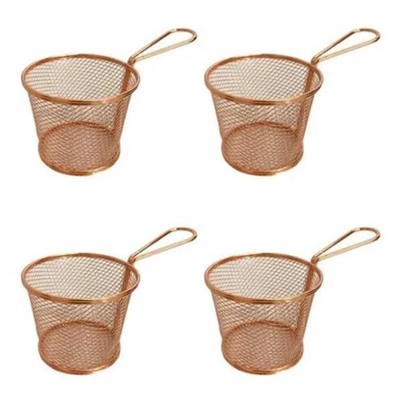 Mini Cesto Redondo Fritura Para Servir Rose Kit Com 4