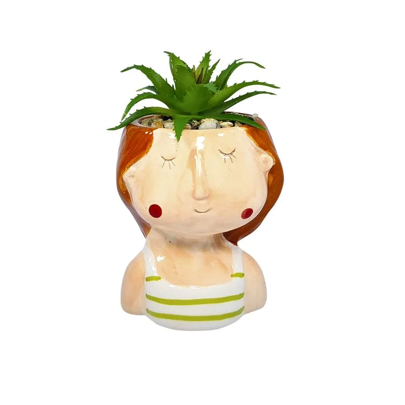 Vasinho Cachepot Namoradeira C/suculenta Artificial com Blusa Listras