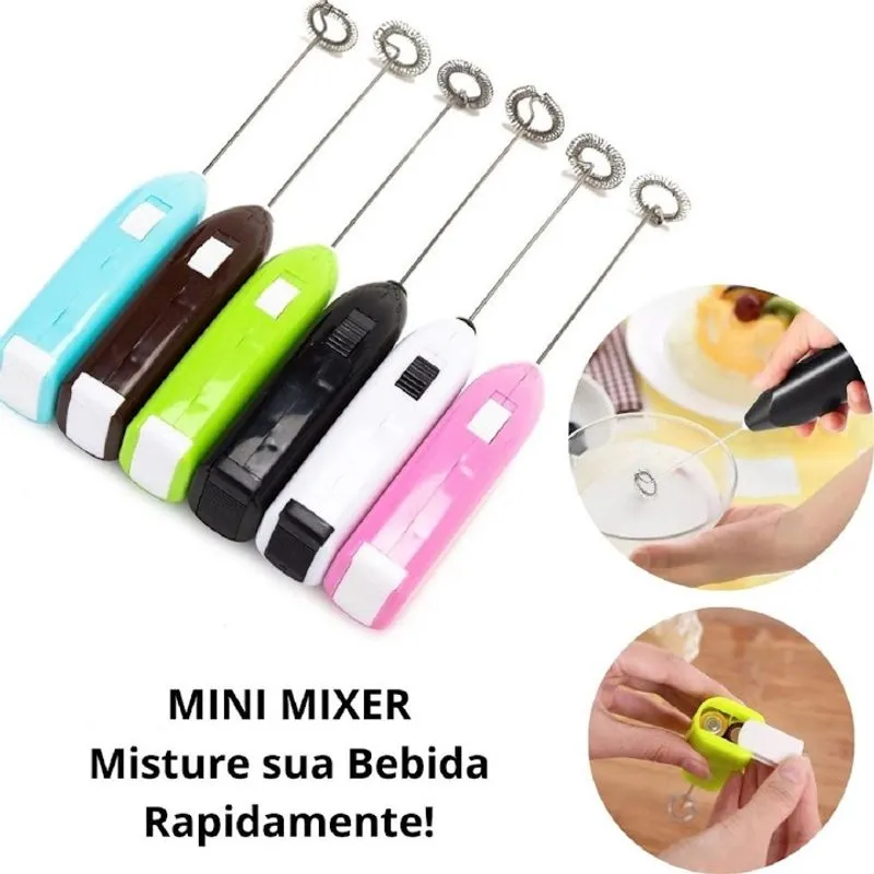 Mini Mixer Elétrico Inox Misturador Shake Café Chá Bebidas Cappuccino