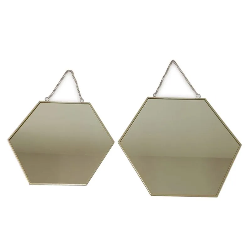 Espelho Hexagonal Dourado 30 E 25 Cm Kit Com 2