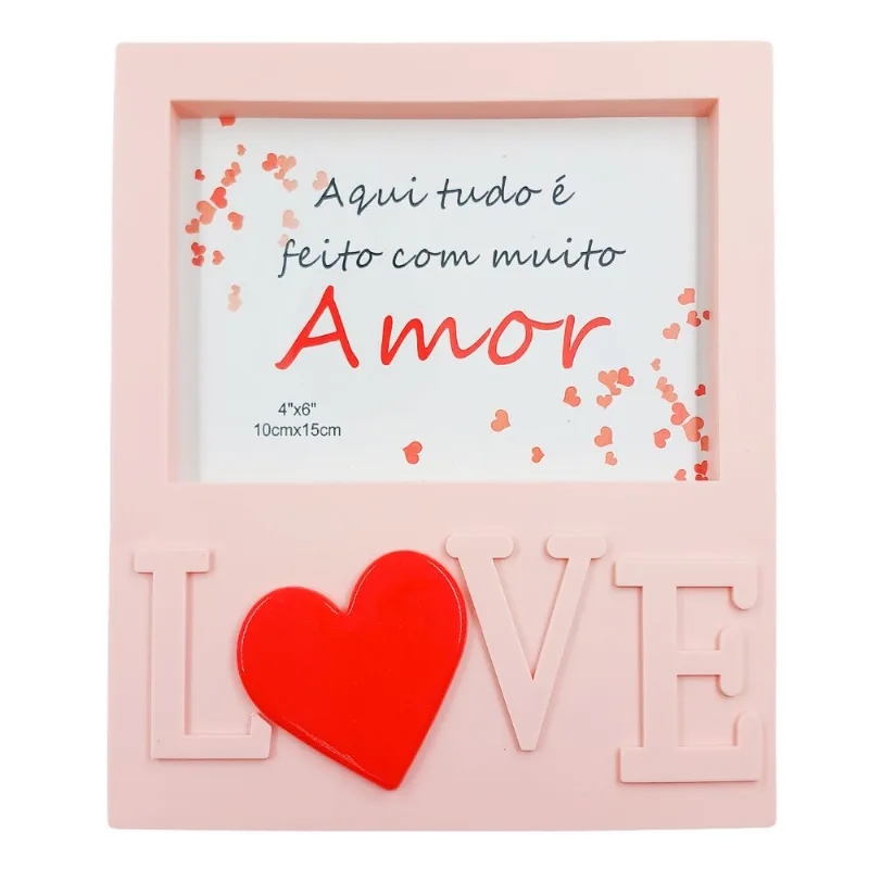 Porta Retrato Love 10x15cm em Plástico Y888-Rosa