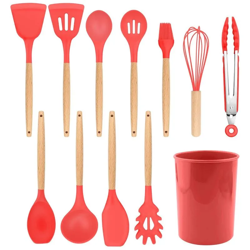 Kit de Utensílios de Cozinha em Silicone Madeira 12 Peças Sortido Y 888