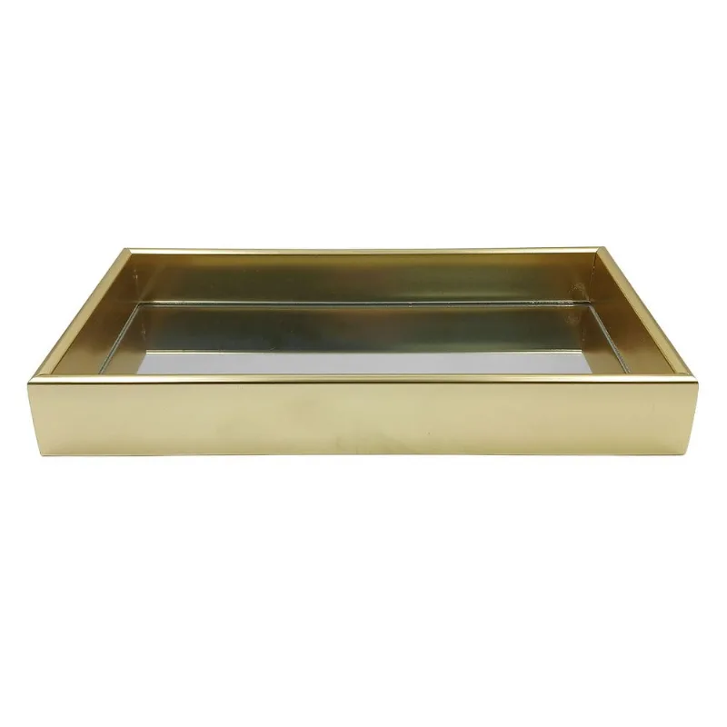 Bandeja Decorativa Retangular 29,5x16,5x4cm em Plástico Y888-Dourado