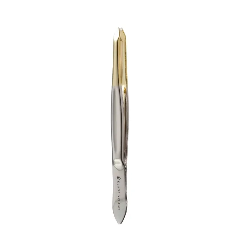 Pinça Ponta Fina Dourada para Sobrancelhas Aço Inox Esterilizável TW-195DHG Klass Vough