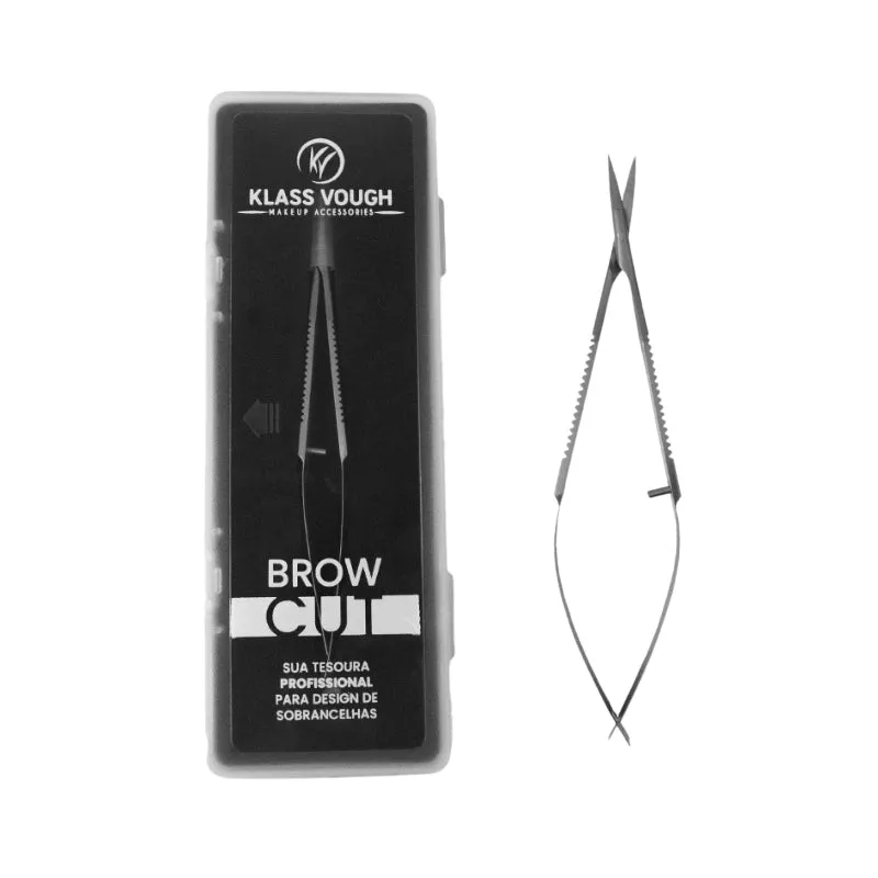 Tesoura Brow Cut de Alta Precisão para Sobrancelhas Aço Inoxidável Esterilizável Prata Klass Vough