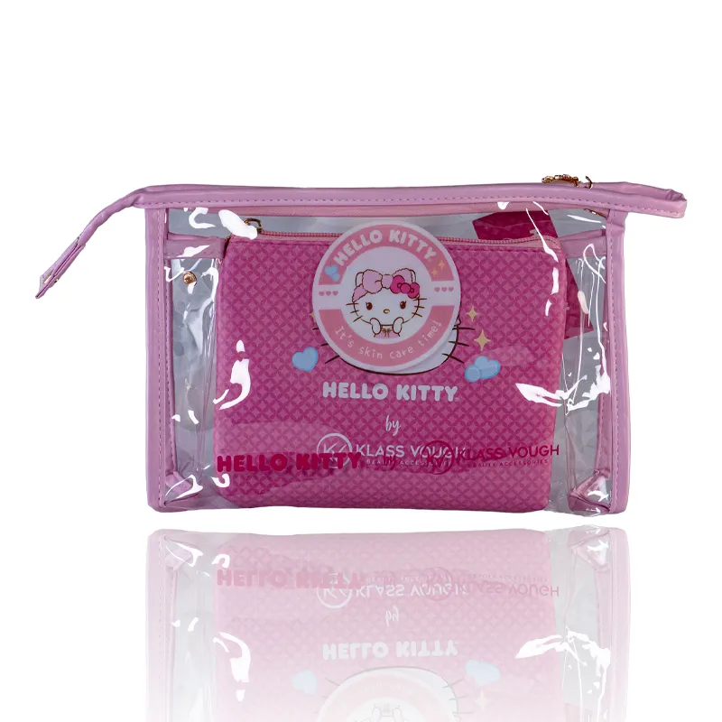 Kit Necessaire Hello Kitty Pink Estampada e Transparente