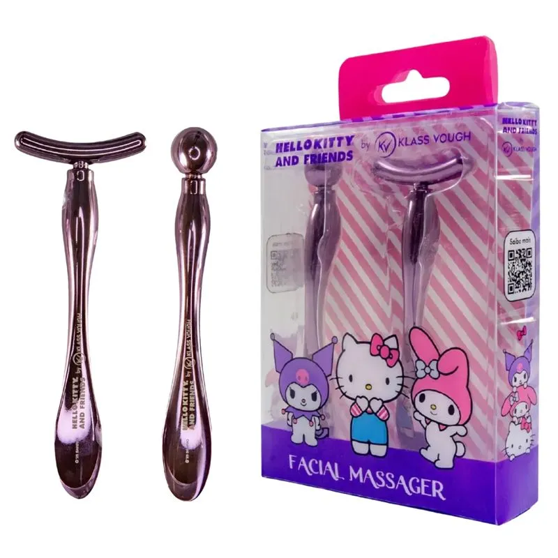 Kit com 2 Massageadores Hello Kitty and Friends para Rosto e Olhos Facial Massager Aço Inox Rose Klass Vough