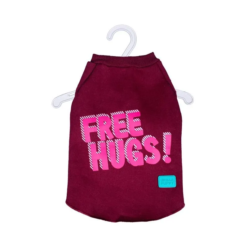 Casaco Urban Puppy Moletom Free Hugs Vinho Para Cães E Gatos - Tamanho 14