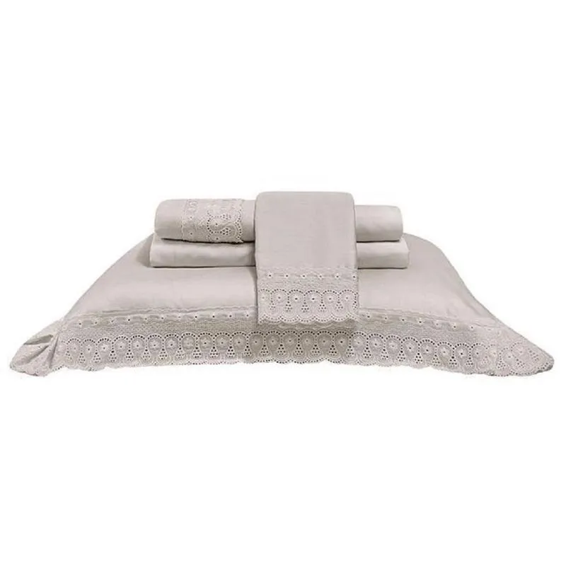 Jogo de Cama King Percal 300 fios Cristal Renda Buettner