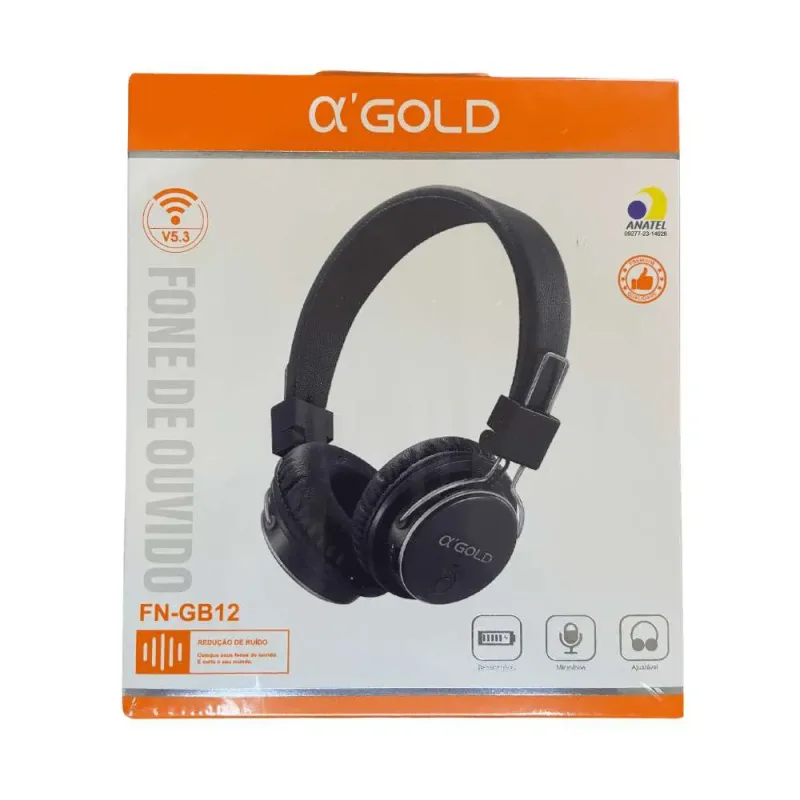 Fone de Ouvido Bluetooth com Microfone Cartão Memória Entrada Aux e Alça Ajustável FN-GB12 a'Gold