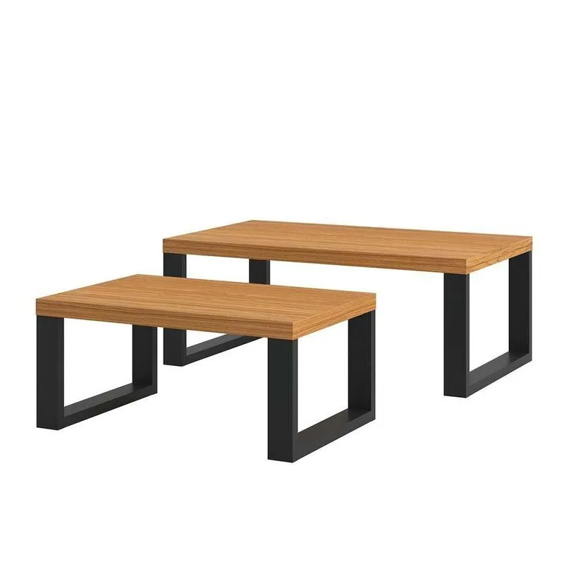 Conjunto De Mesa De Centro Industrial 100% Mdf Freijó Preto Fosco Pradel