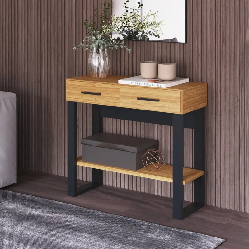 Aparador Sala Industrial 89,5cm com Gavetas e Prateleira Dalla Costa 100% MDF