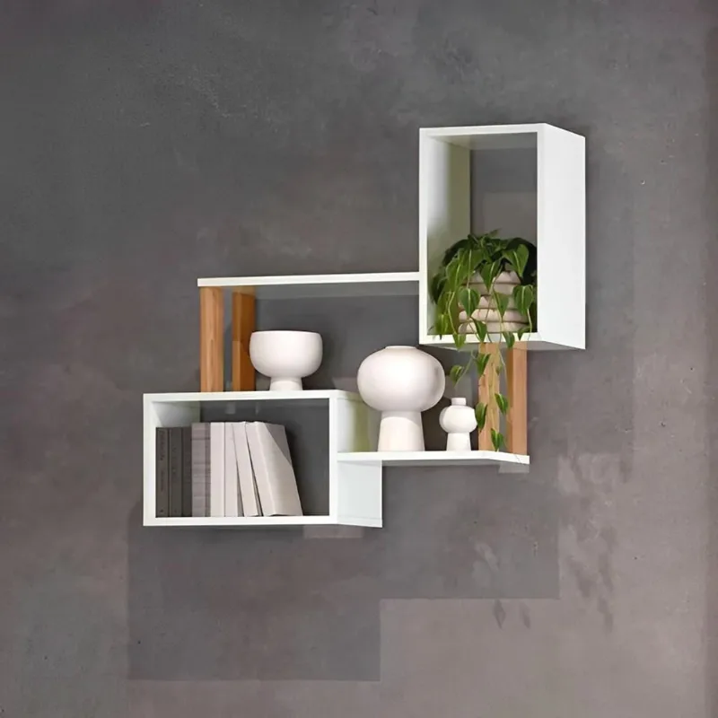 Nicho Industrial para Livros Dalla Costa 100% MDF 81,5CM Off White com Freijó