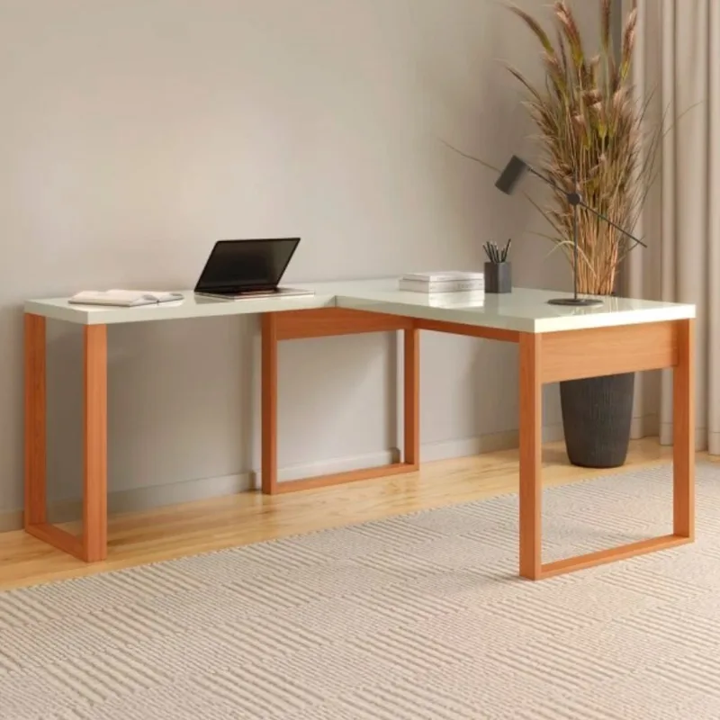 Mesa para Escritório de Canto 135x158cm MDF Off White Freijó Dalla Costa