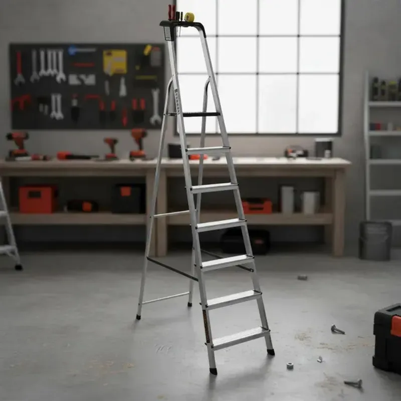 Escalera Black+decker 150k Aluminio Reforzada 7 Escalones Fs Plateado