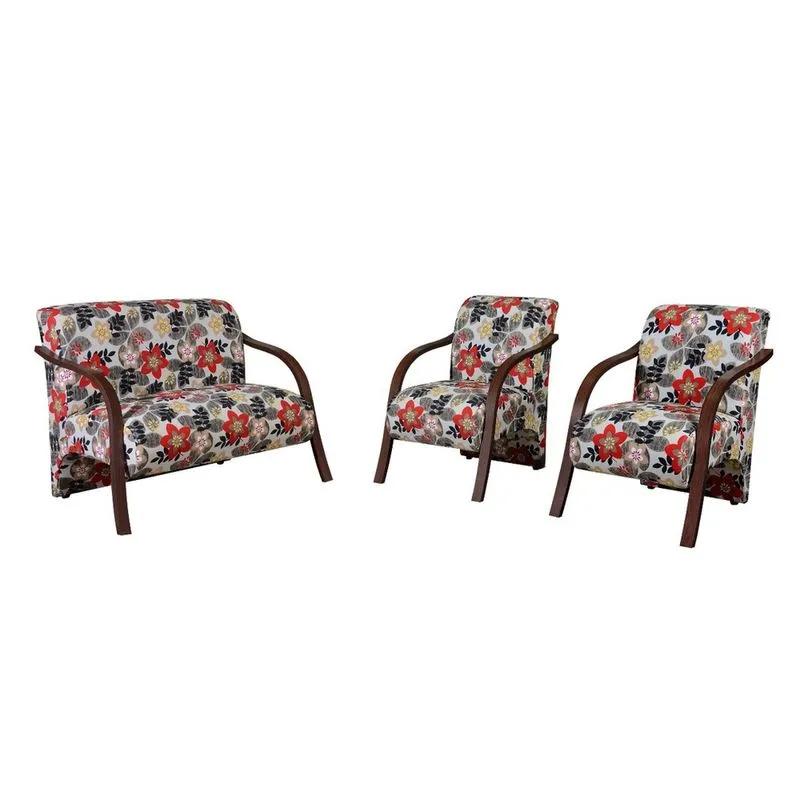 Conjunto Vênus D Salla Braço Madeira Floral Vermelho 102