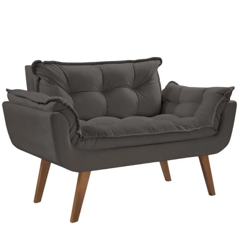 Poltrona 2 Lugares Opalla D Salla Suede Base Palito Cinza.