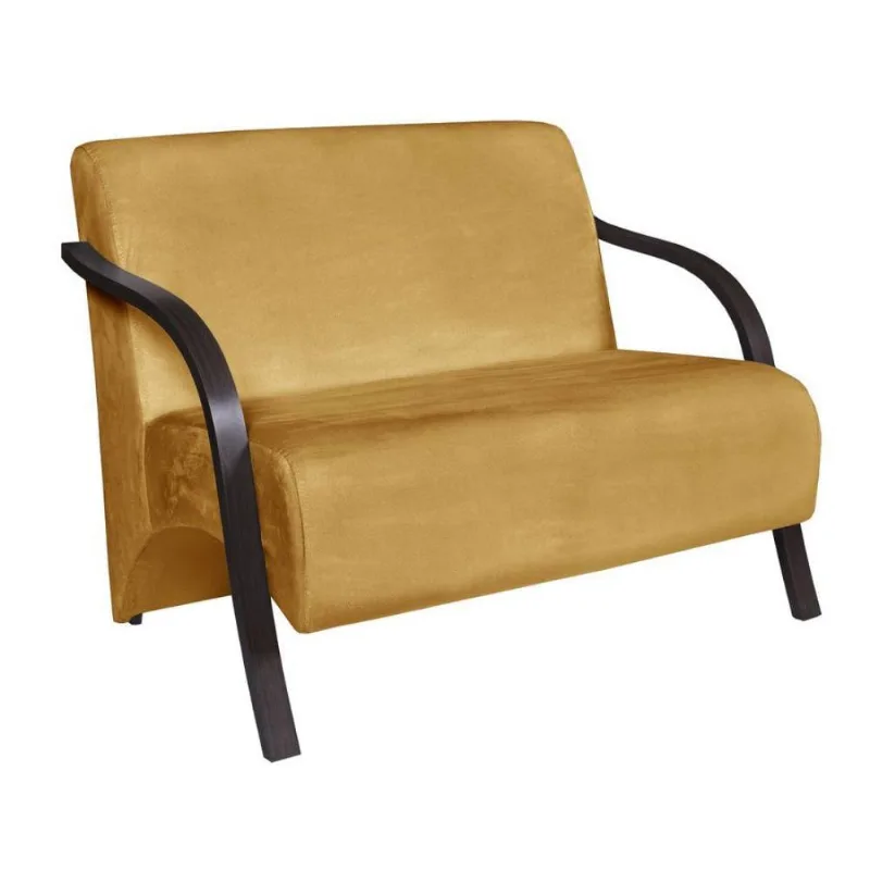 Poltrona 2 Lugares Vênus D Salla Suede Braço Madeira Amarelo