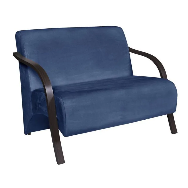 Poltrona 2 Lugar Vênus D Salla Suede Braço Madeira Azul Bic