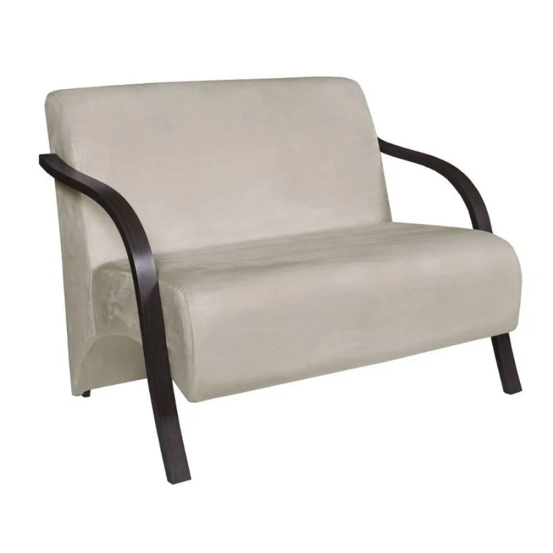 Poltrona 2 Lugares Vênus D Salla Suede Braço Madeira Bege