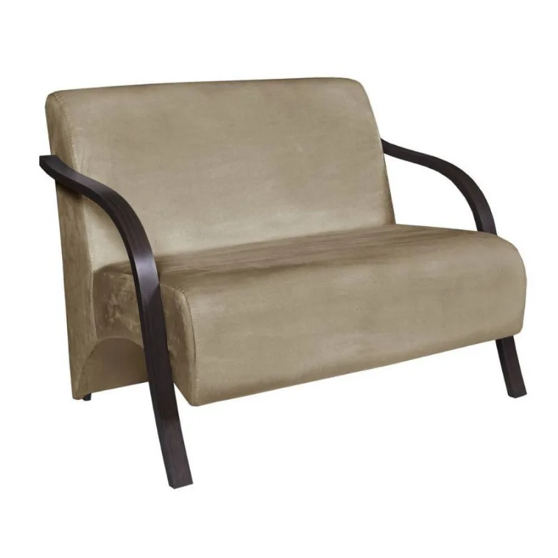 Poltrona 2 Lugar Vênus D Salla Suede Pé Madeira Cappuccino