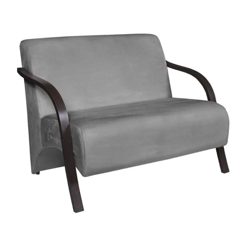 Poltrona 2 Lugares Vênus D Salla Suede Braço Madeira Cinza