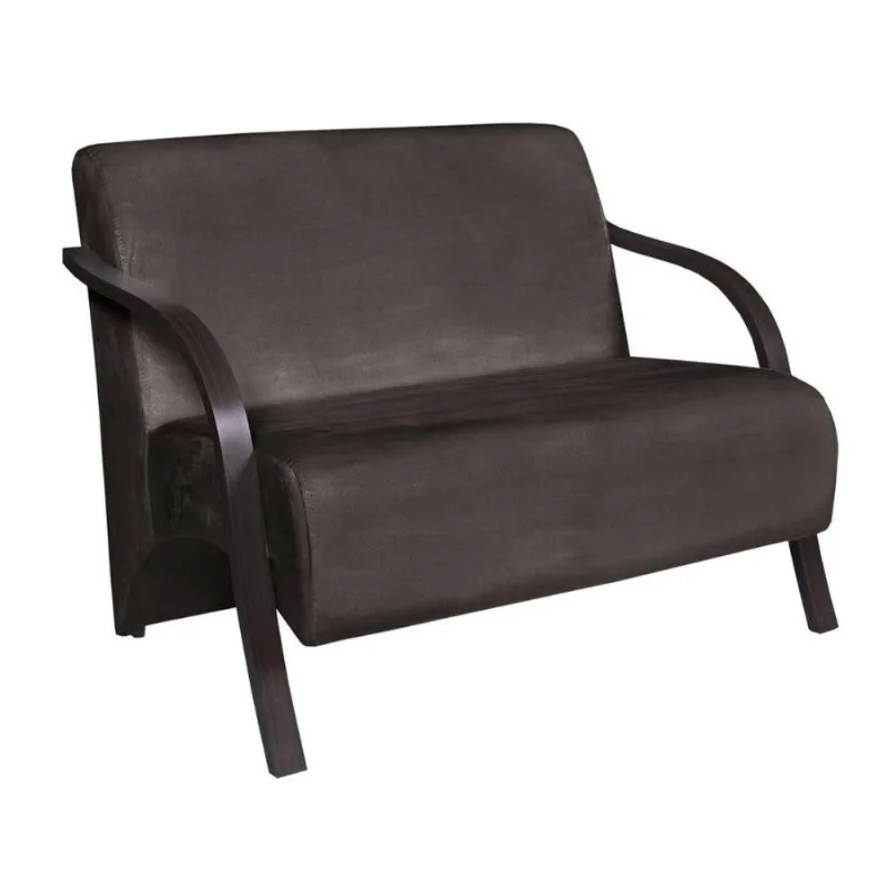 Poltrona 2 Lugares Vênus D Salla Suede Braço Madeira Marrom