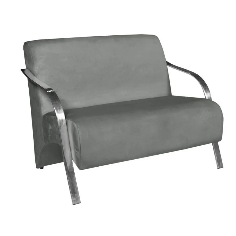 Poltrona 2 Lugares Vênus Suede Braço Alumínio Cinza