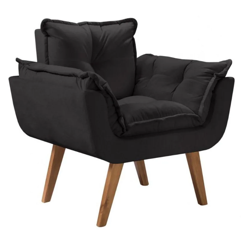 Poltrona Opalla 1 Lugar Base Palito Suede Preto