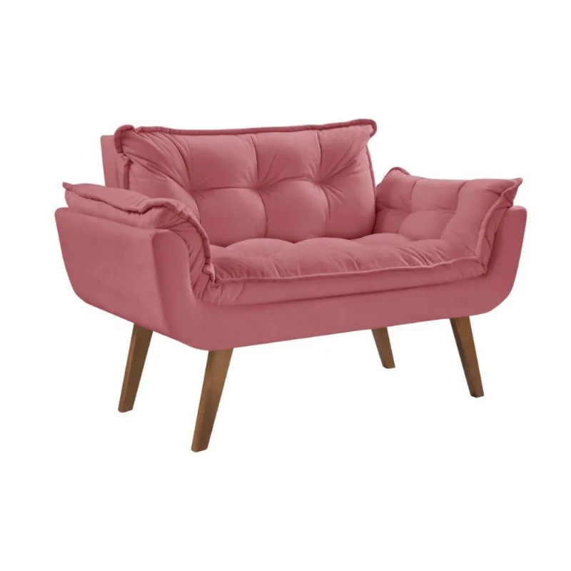 Poltrona 2 Lugares Opalla Suede Base Palito Rosa