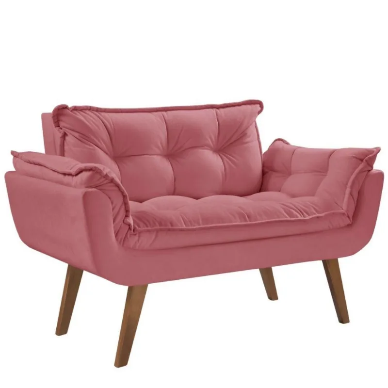 Poltrona Namoradeira 2 Lugares Opalla Pé Palito Rosa