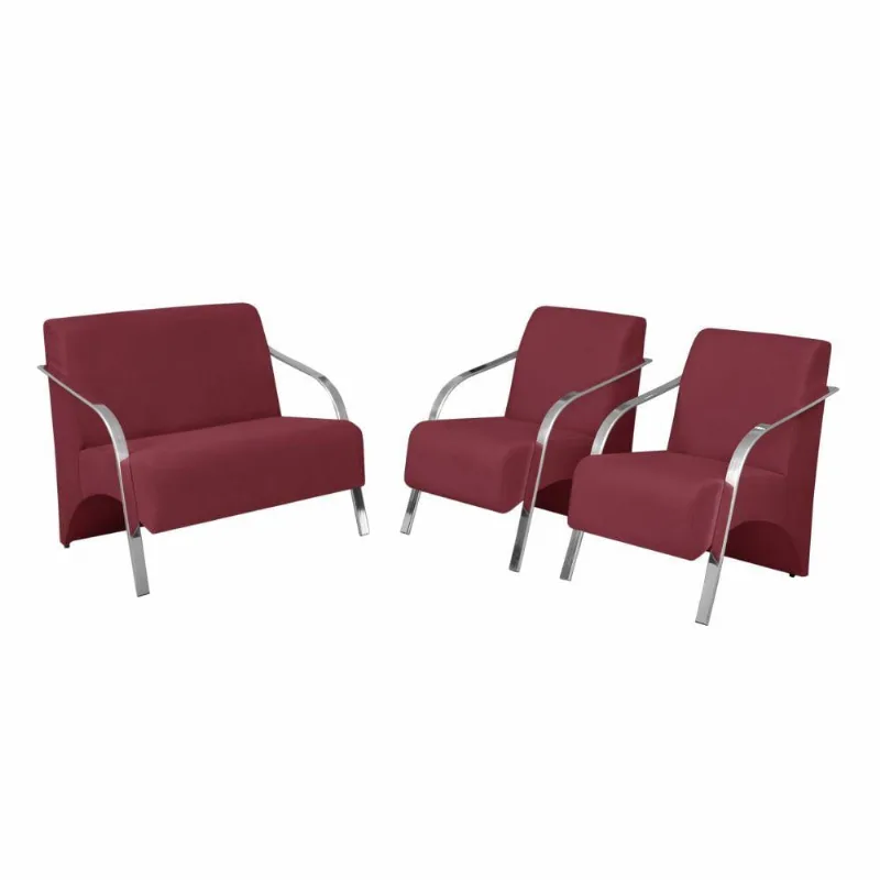 Conjunto Poltrona Vênus Braço Alumínio Suede Bordô
