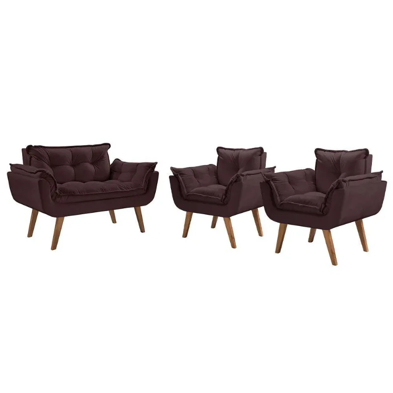 Conjunto Poltronas Opalla Pés Madeira D Salla Marrom