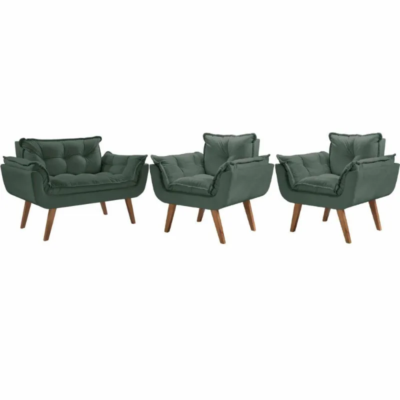 Conjunto Poltronas Opalla Pés Madeira D Salla Verde