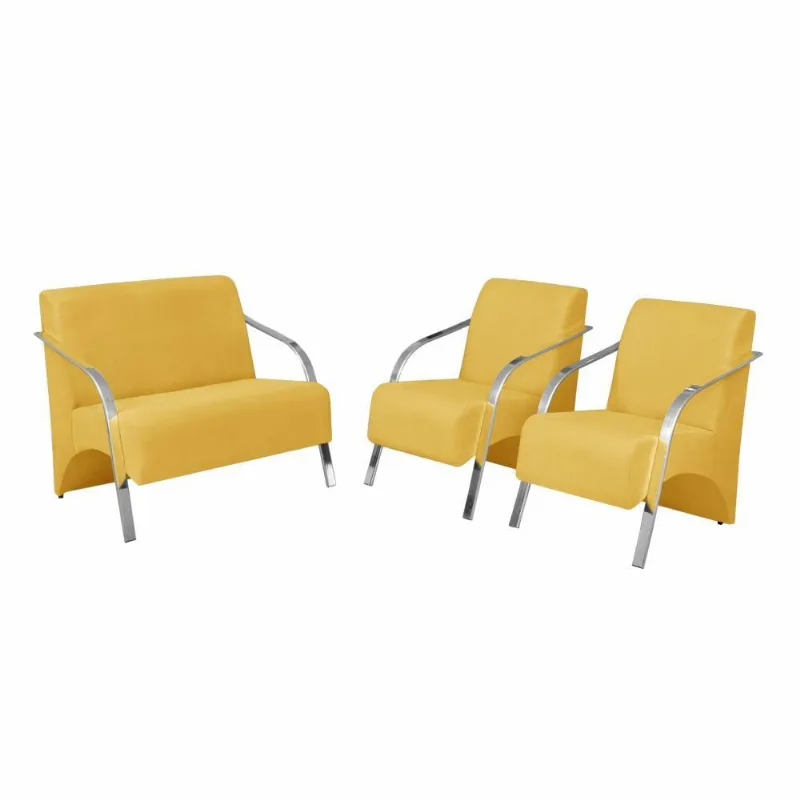 Conjunto Poltronas Vênus Pés Alumínio D Salla Suede Amarelo