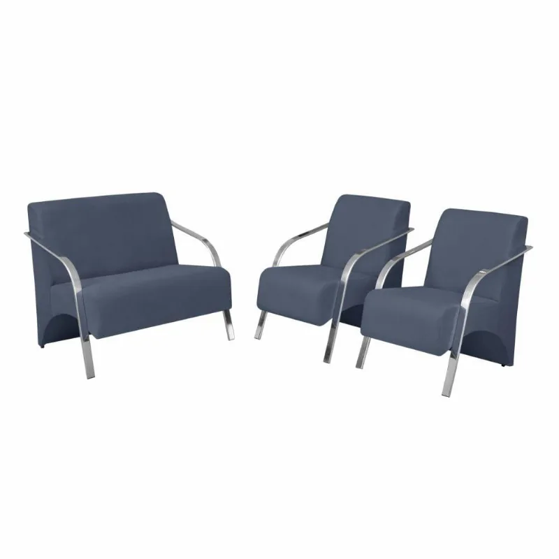 Conjunto Poltronas Vênus Pés Alumínio D Salla Suede Azul Bic