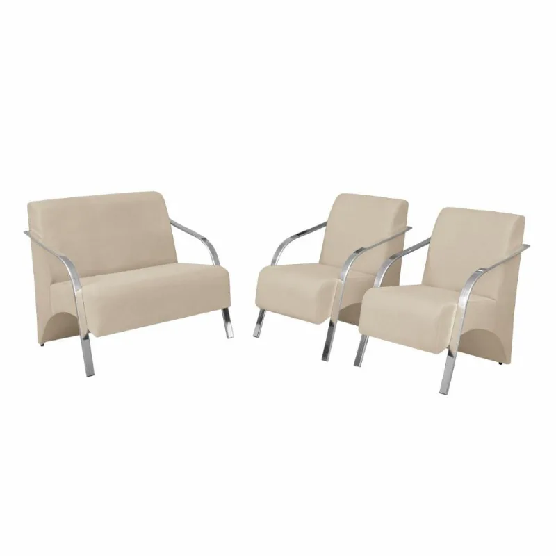 Conjunto Poltronas Vênus Braços Alumínio D Salla Suede Bege