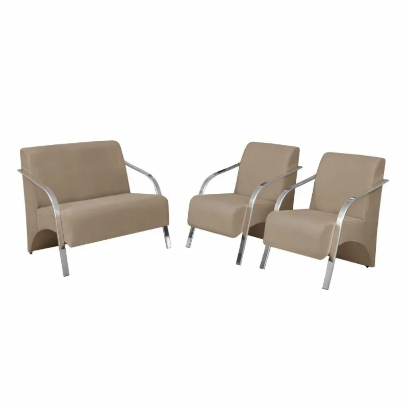Conjunto Vênus Braços Alumínio D Salla Suede Cappuccino