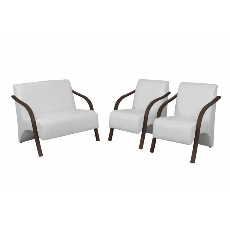 Conjunto Poltrona Vênus Braço Madeira D Salla Courino Branco