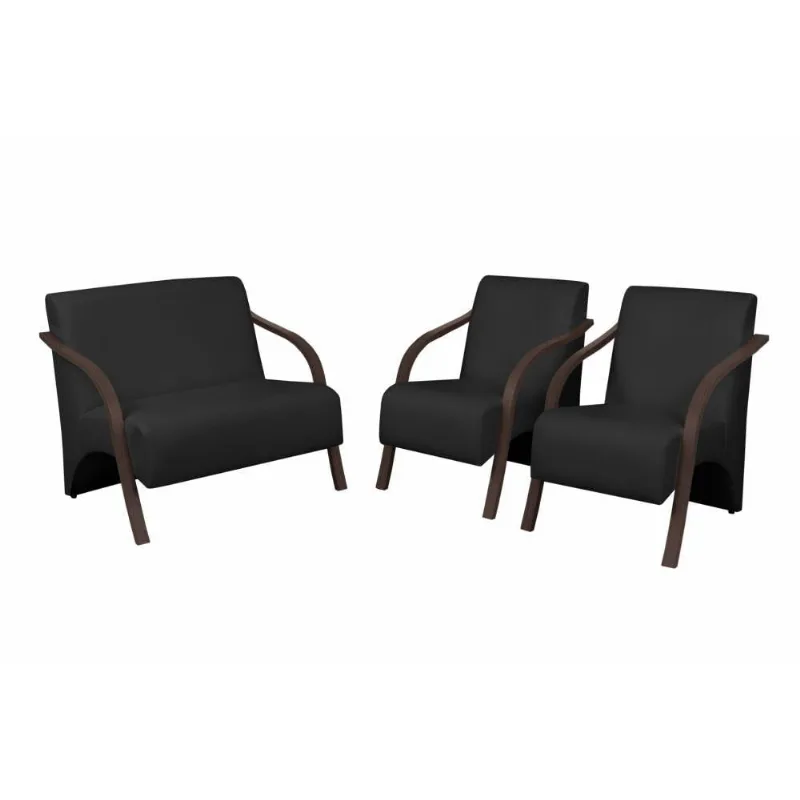 Conjunto Poltrona Vênus Braços Madeira D Salla Courino Preto