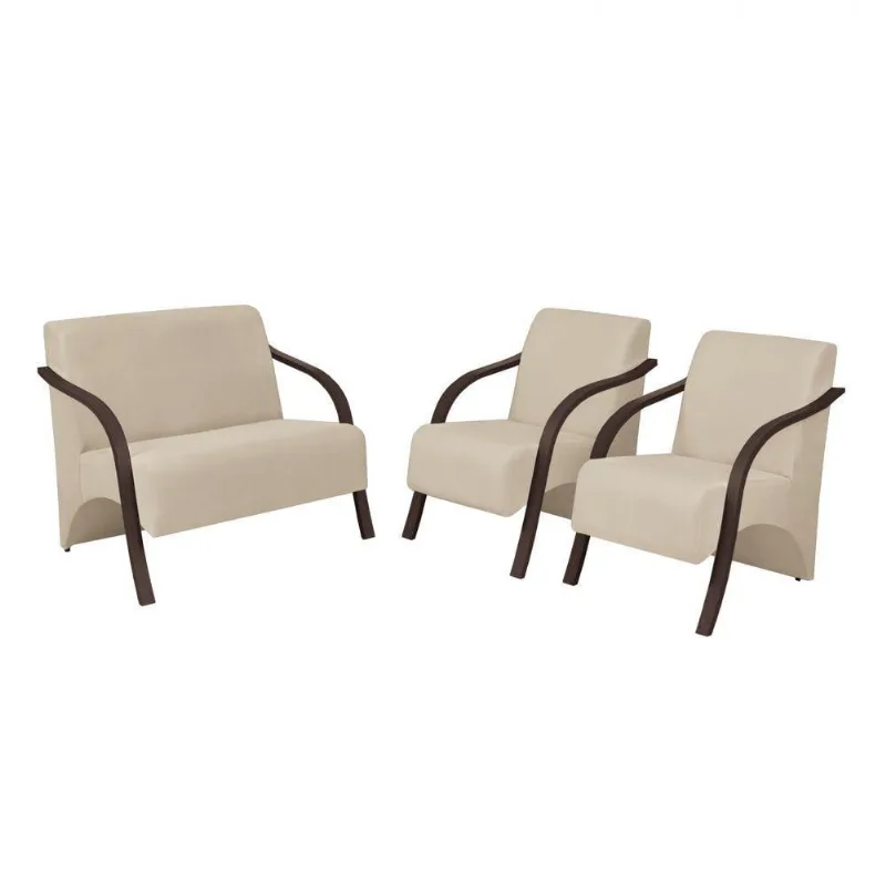 Conjunto Poltronas Vênus Pé Madeira Cappuccino