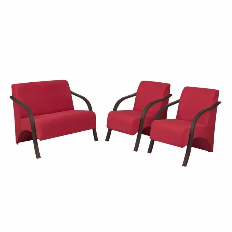 Conjunto Poltrona Vênus Braço Madeira D Salla Suede Vermelho