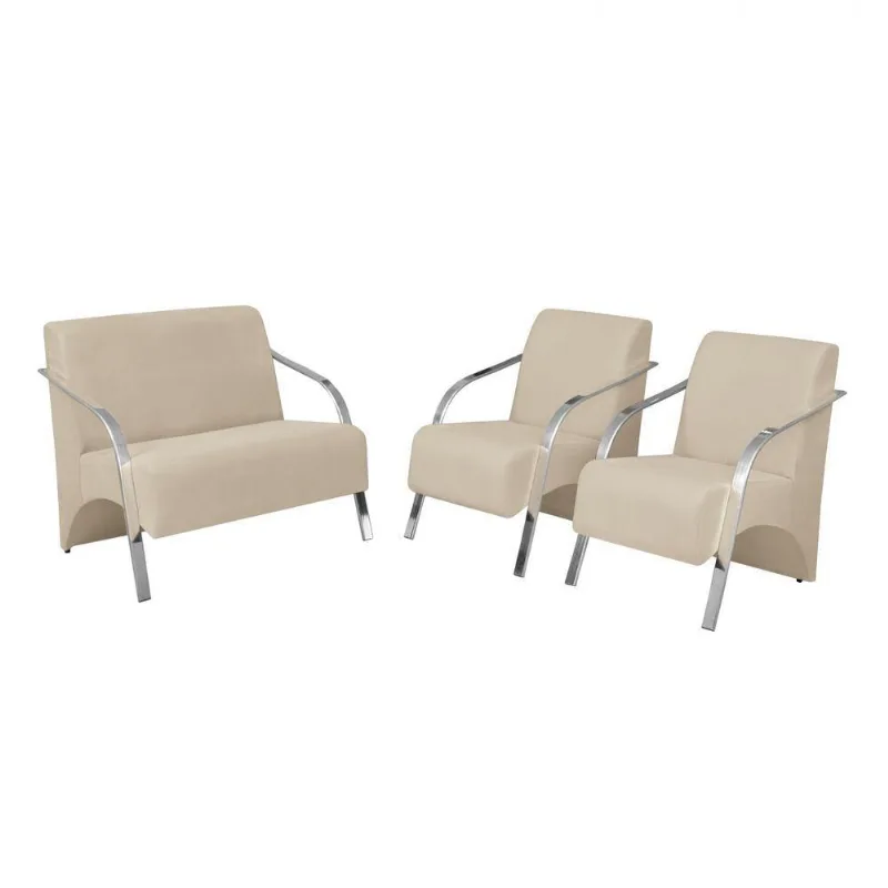 Conjunto Poltronas Vênus Braço Alumínio D Salla Suede Bege