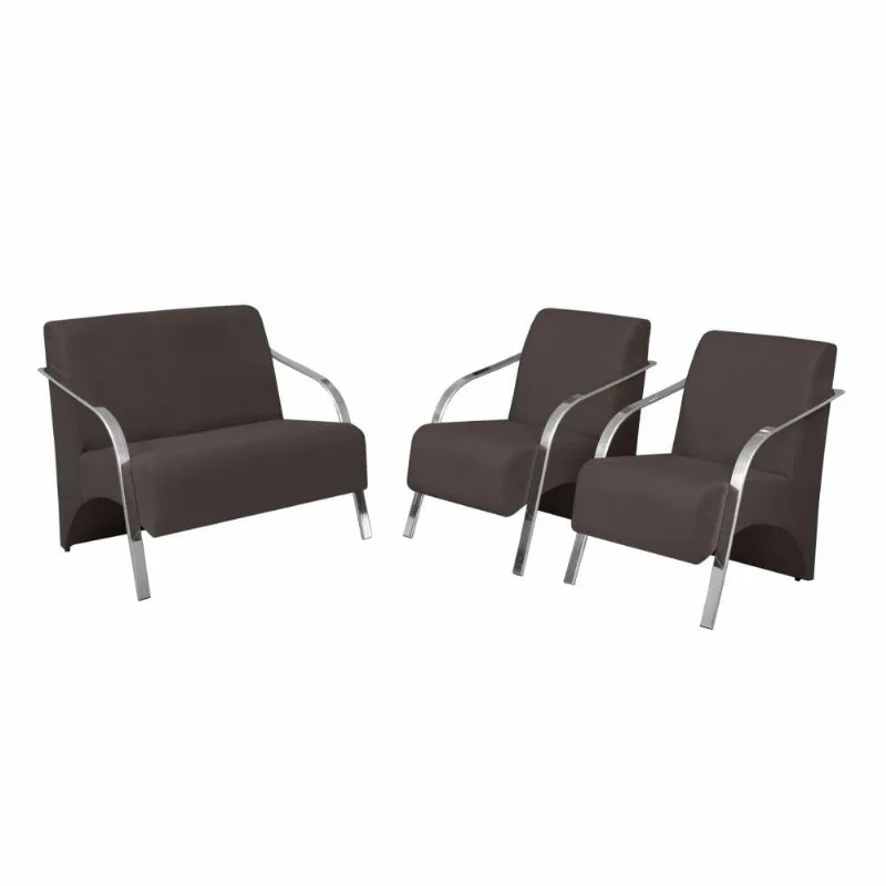 Conjunto Poltrona Vênus Braços Alumínio D Salla Suede Marrom