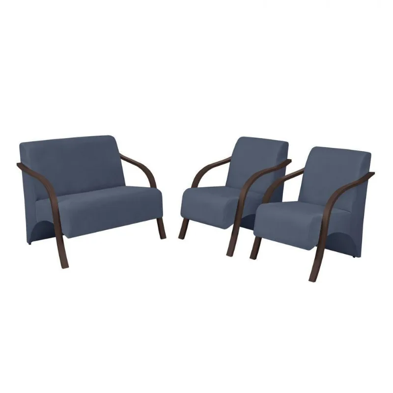 Conjunto Poltronas Vênus Braço Madeira D Salla Azul Bic